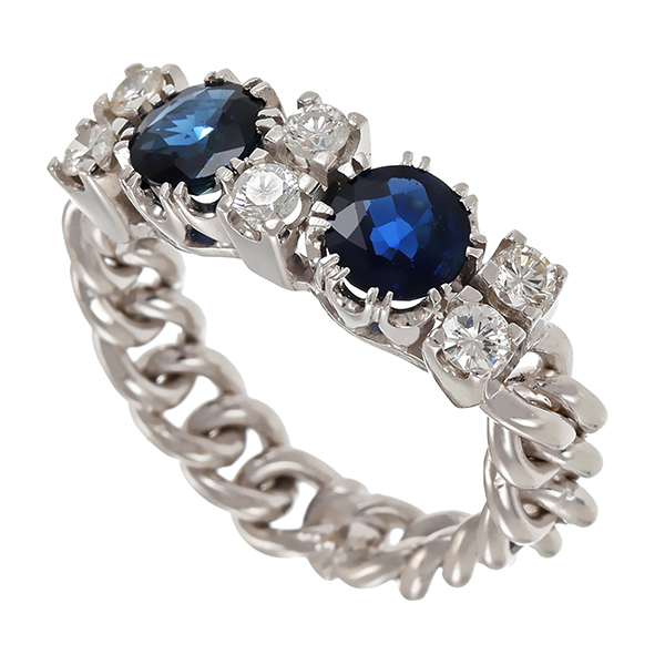 Ring, 18K, Weißgold, Saphire & Brillanten, U54