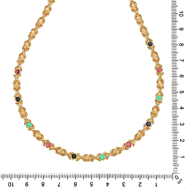 Collier, 14K, Gelbgold, diverse Edelsteine