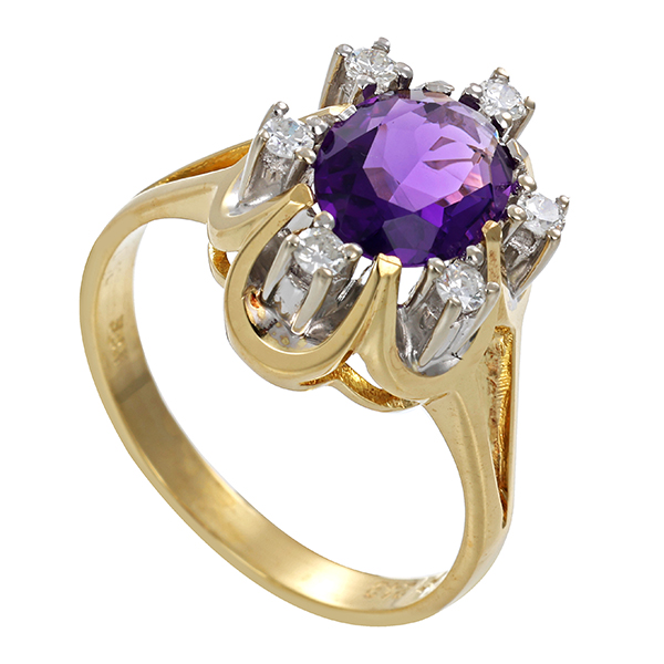 Ring, 14K, Gelb-/Weißgold, Amethyst, Brillanten