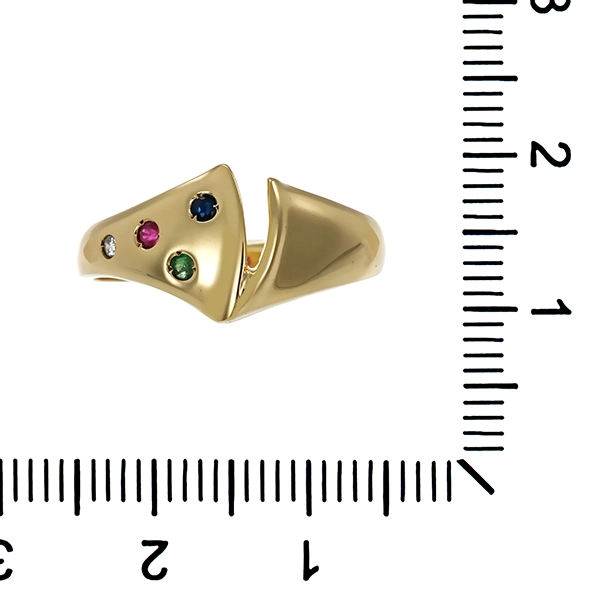 Ring, 14K, Gelbgold, Rubin, Saphir, Smaragd, Zirkonia