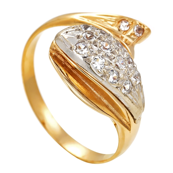 Ring, 14K, Gelb-/Weißgold, Zirkonia, Schlange