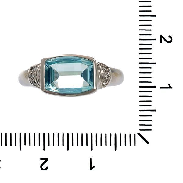 Ring, 14K, Weißgold, Aquamarin, Diamant
