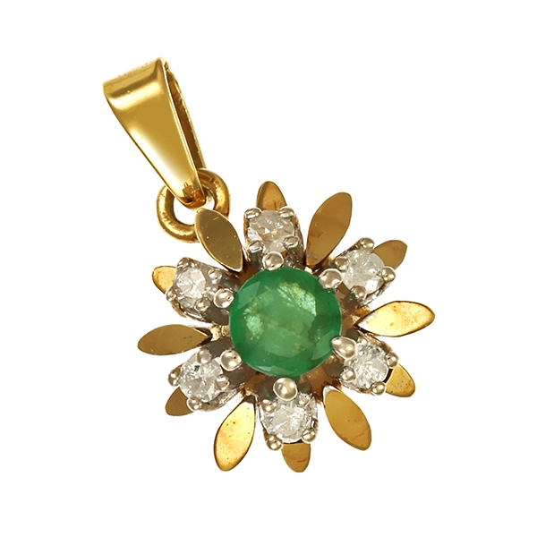 Anhänger, 14K, Gelb-/Weißgold, Smaragd, Brillanten