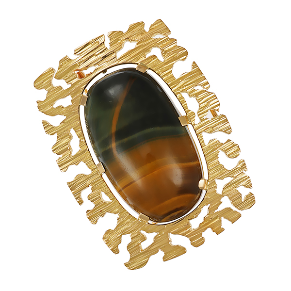 Anhänger, 18K, Gelbgold, Tigerauge, Brosche