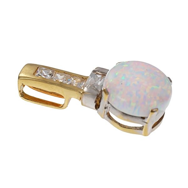 Anhänger, 14K, Gelb-/Weißgold, Zirkonia, synth. Opal