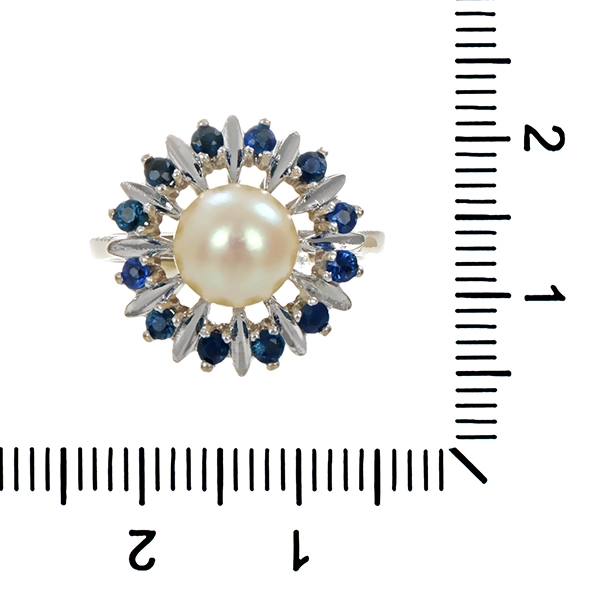 Ring, 14K, Weißgold, Saphir, Perle