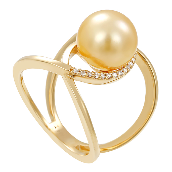 Ring, 14K, Gelbgold, Brillanten, Südsee-ZP