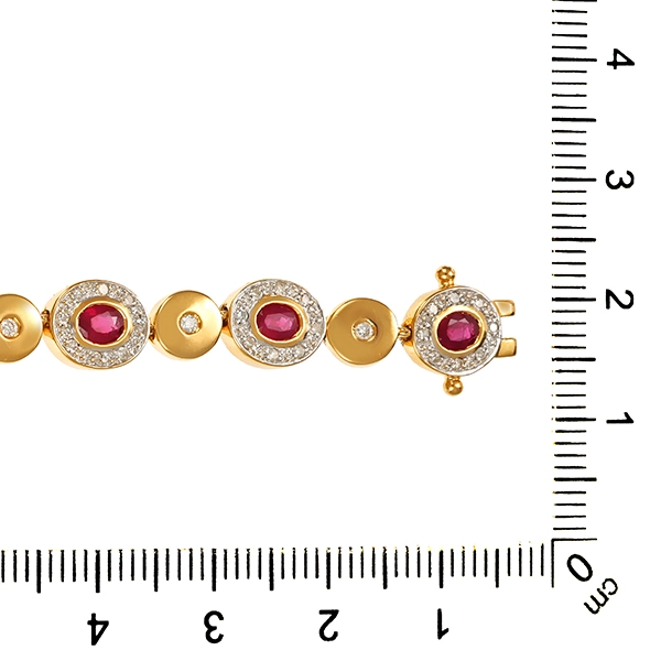 Armband, 18K, Gelbgold, Rubine, Diamanten, Brillanten, L20cm