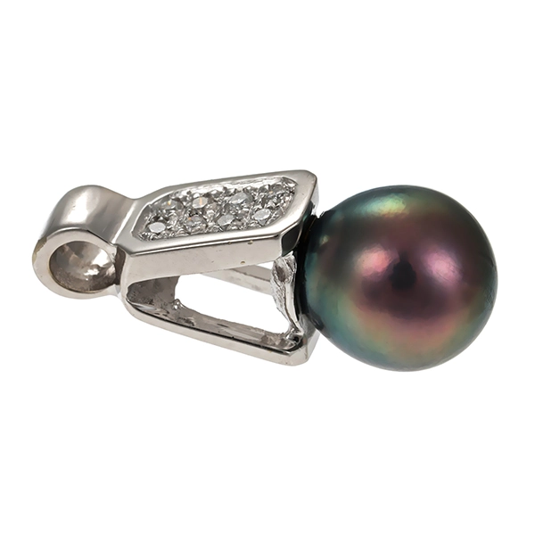 Anhänger, 18K, Weißgold, Perle, Brillanten