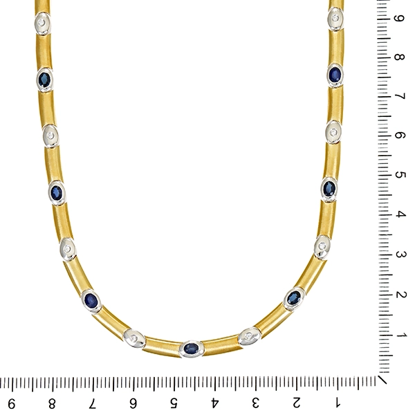Collier, 14K, Gelb-/Weißgold, Zirkonia, Saphir