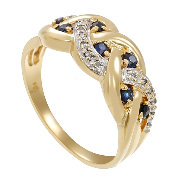 Ring, 14K, Gelb-/Weißgold, Saphir, Diamant