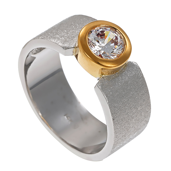 Ring, 14K, Gelb-/Weißgold, Zirkonia