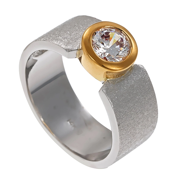 Ring, 14K, Gelb-/Weißgold, Zirkonia