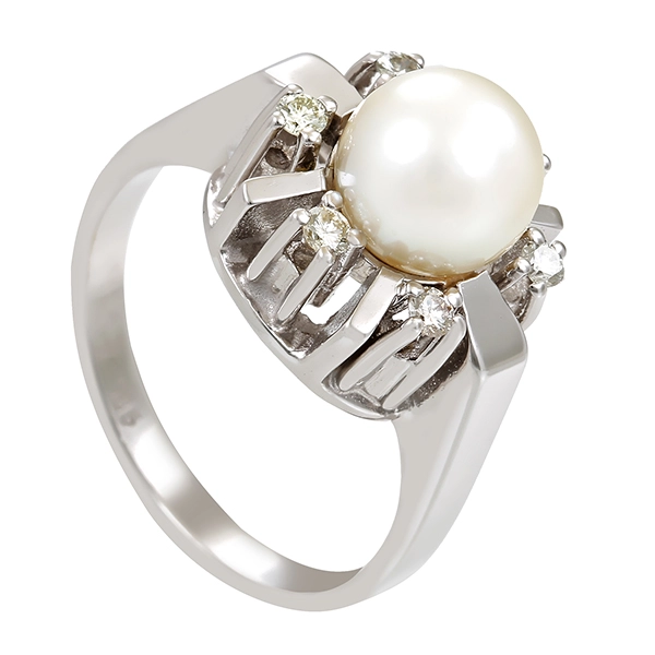 Diamantring, 14K, Weißgold, Perle
