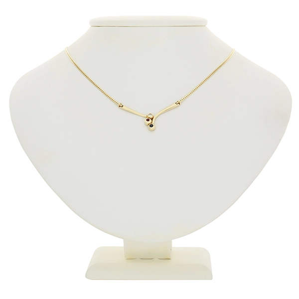 Collier, 14K, Gelbgold, Brillant, Rubin, Saphir