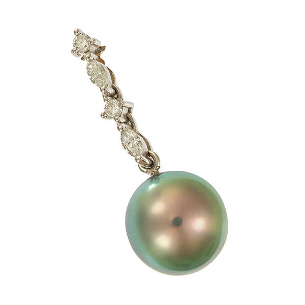 Anhänger, 18K, Weißgold, Perle, Diamanten, Brillanten