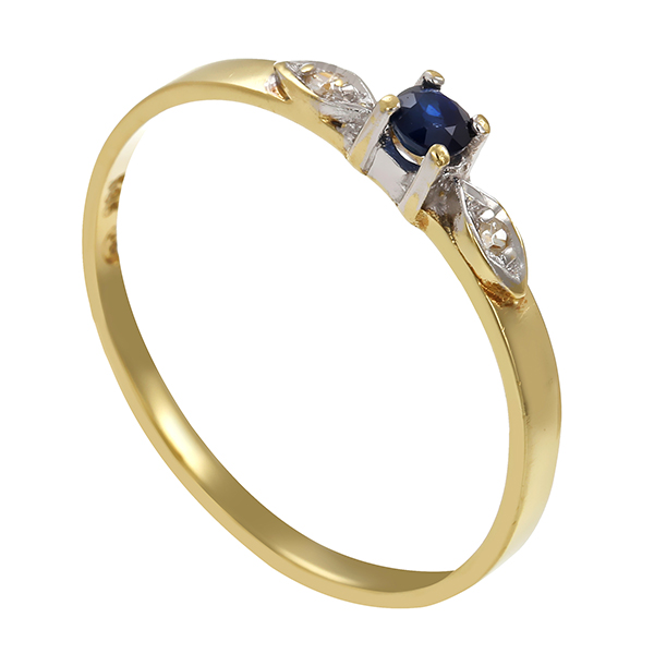 Ring, 14K, Gelb-/Weißgold, Saphir, Diamant