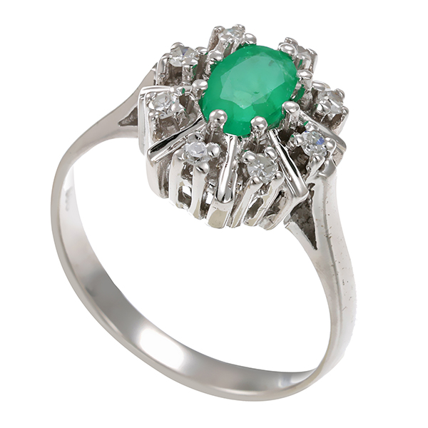 Ring, 14K, Weißgold, Smaragd, Diamanten, U53