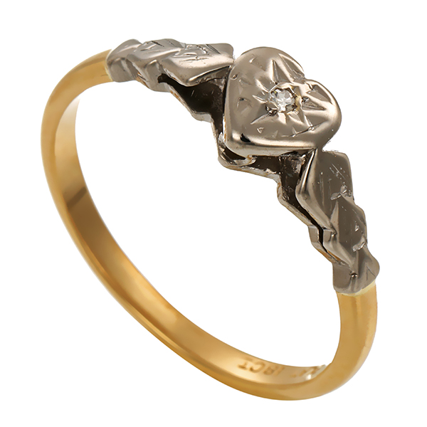 Diamantring, Pt950, Platin, Gelbgold, Diamant, Herz