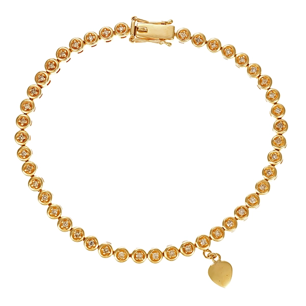 Tennisarmband, 14K, Gelbgold, Diamanten, Herz