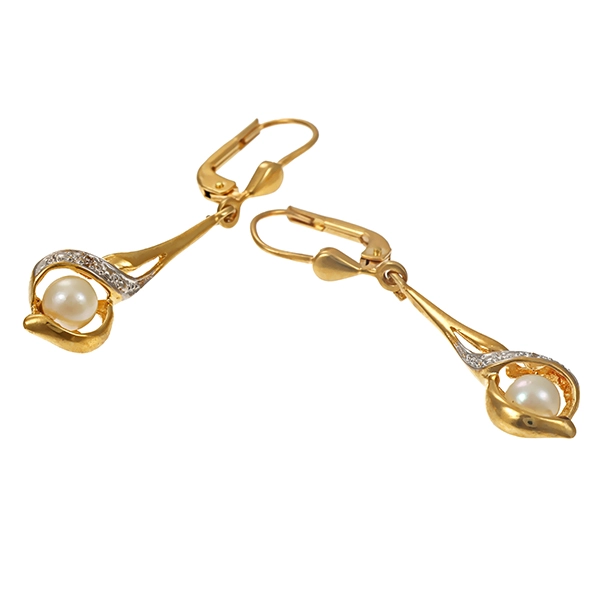 Ohrhänger, 14K, Gelb-/Weißgold, Perlen, Diamanten