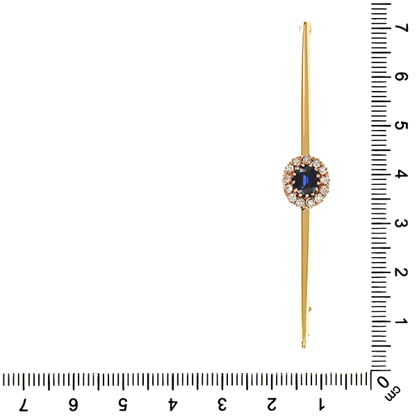 Brosche, 14K, Gelbgold, Saphir, Diamanten