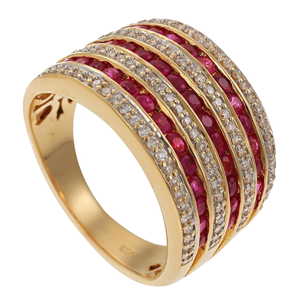Ring, 14K, Gelb-/Weißgold, Brillant, Rubin