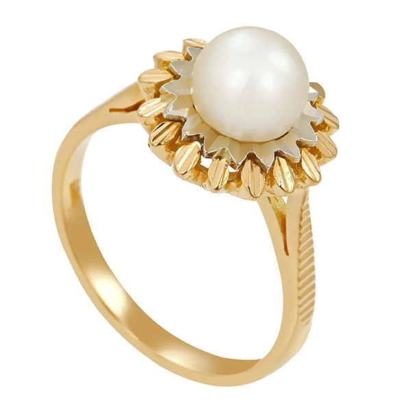 Ring, 18K, Gelb-/Weißgold, Perle