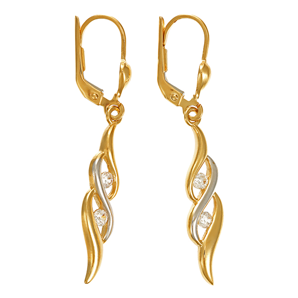 Ohrhänger, 14K, Gelb-/Weißgold, Zirkonia