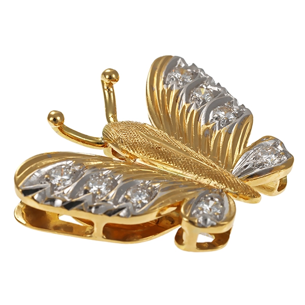 Anhänger, 18K, Gelb-/Weißgold, Brillanten, Schmetterling