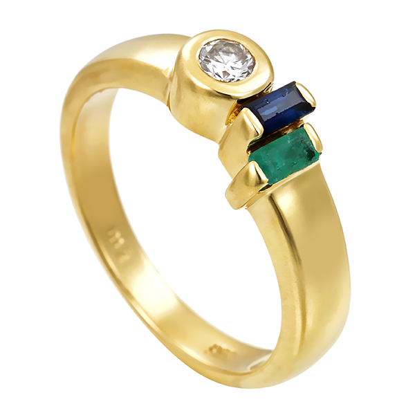 Ring, 14K, Gelbgold, Brillant, Saphir, Smaragd