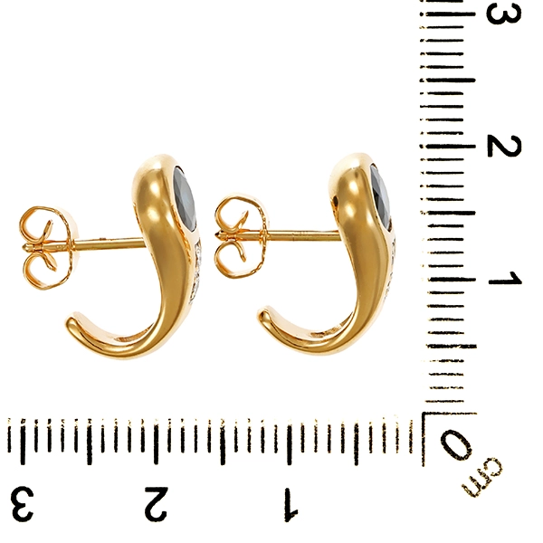 Steckcreolen, 14K, Gelbgold, Saphire, Brillanten