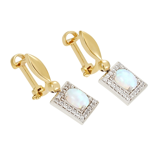 Ohrhänger, 14K, Gelb-/Weißgold, Synth. Opale, Zirkonia