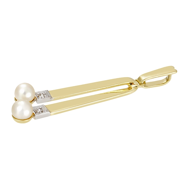 Anhänger, 14K, Gelb-/Weißgold, Perlen, Diamanten