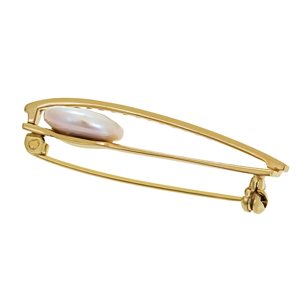 Brosche, 14K, Gelbgold, Perle, Brillanten