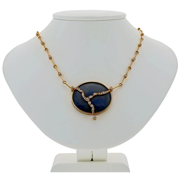 Collier, 14K, Gelbgold, Labradorit, Brillantern