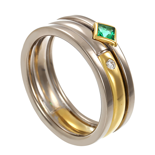 Ring, 18K, Gelb-/Weißgold, Smaragd, Brillant