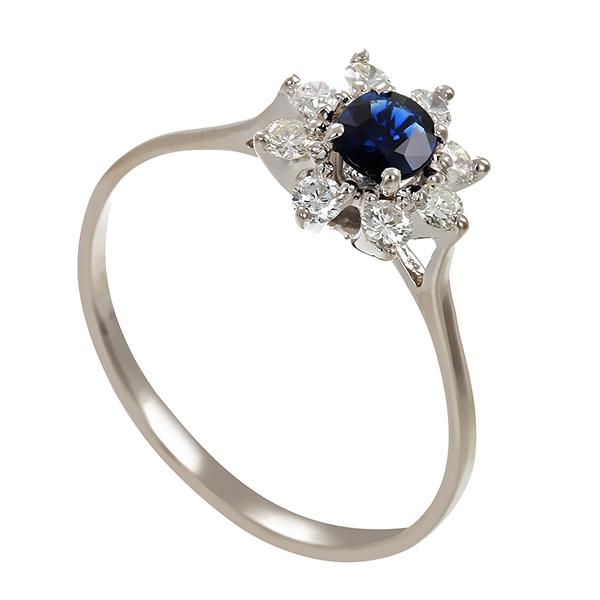 Ring, 14K, Weißgold, Brillanten 0,24 ct, Saphir