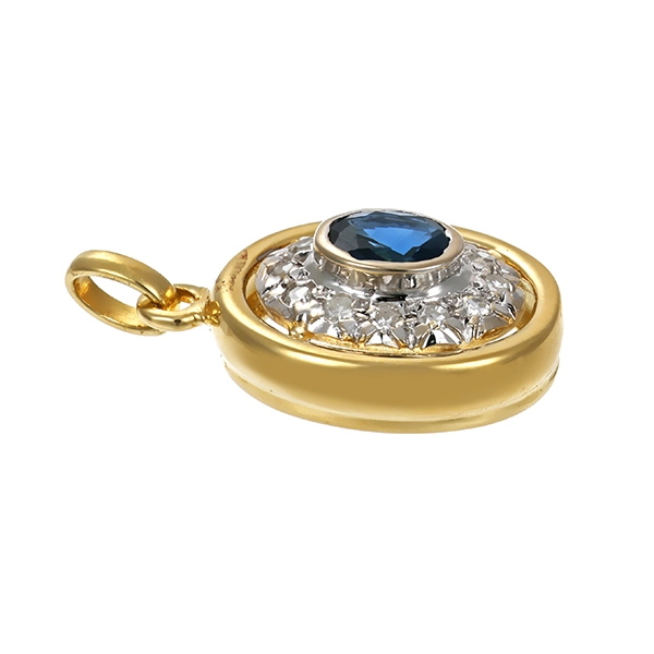 Anhänger, 14K, Gelb-/Weißgold, Saphir, Diamant