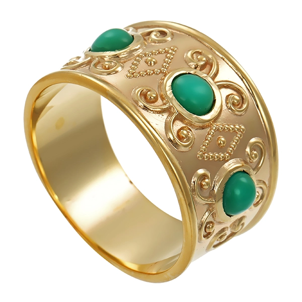 Ring, 8K, Gelbgold, Türkis rekonstruiert