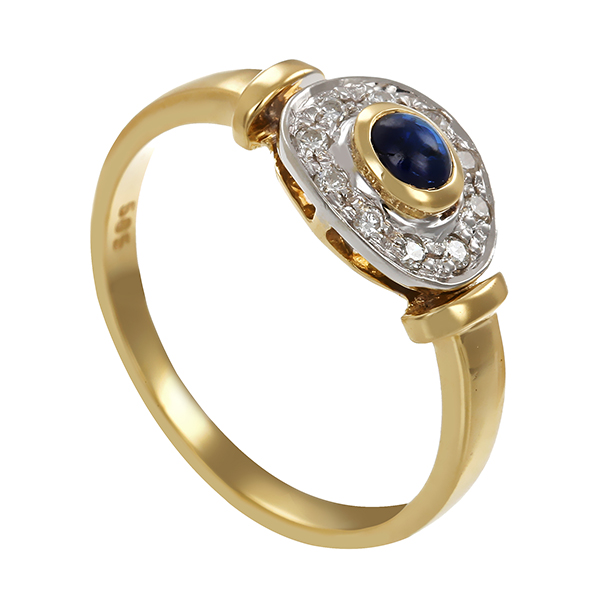 Ring, 14K, Gelb-/Weißgold, Saphir, Brillanten 