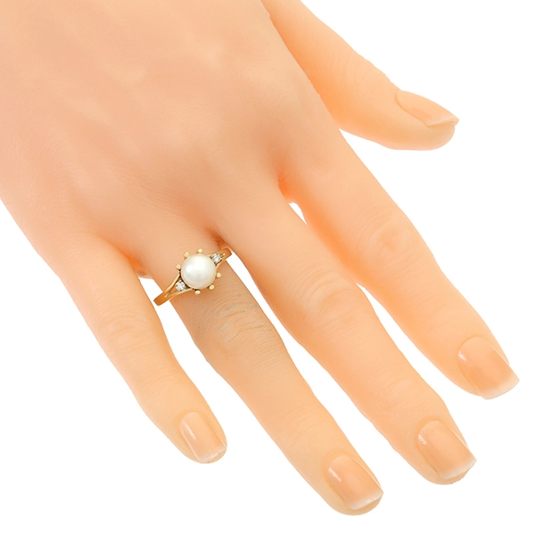 Ring, 14K, Gelbgold, Perle, Brillanten