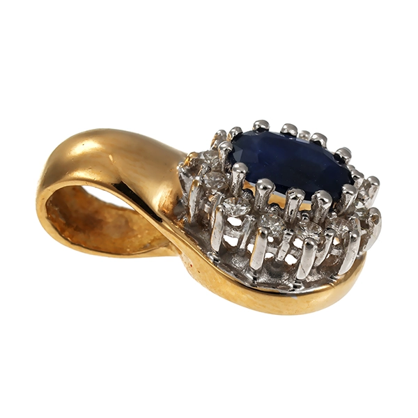 Anhänger, 14K, Gelb-/Weißgold, Saphir, Brillanten