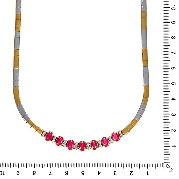 Collier, 14K, Gebl-/Weißgold, Rubin, Brillant