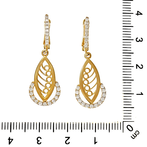Ohrhänger, 14K, Gelgdold, Zirkonia