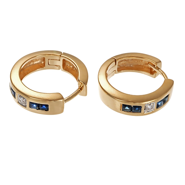 Creolen, 14K, Gelb-/Weißgold, Saphire, Brillanten