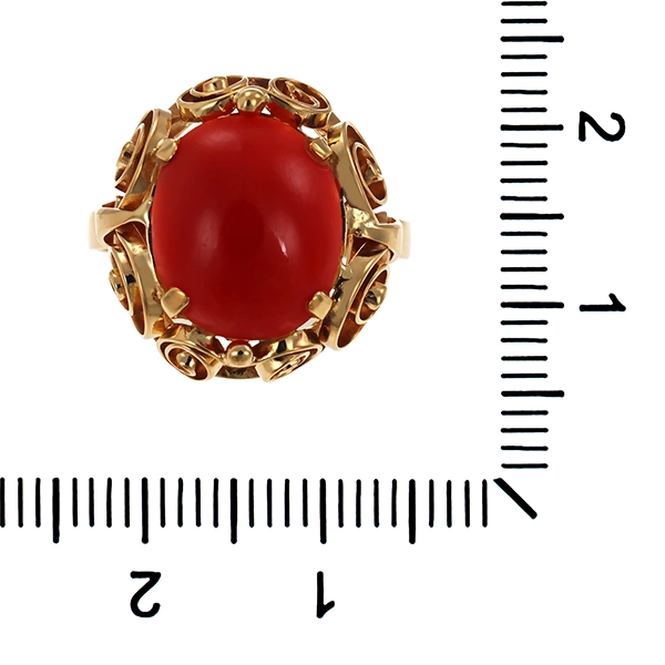 Ring, 14K, Gelbgold, Koralle