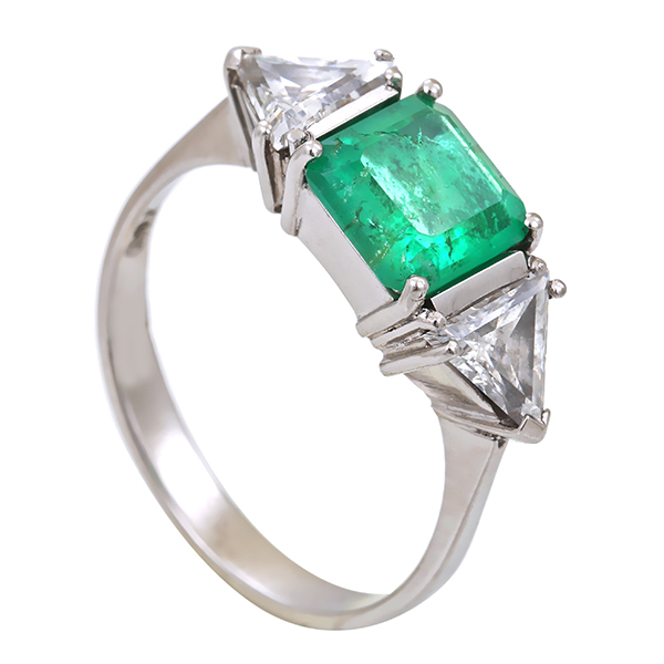 Ring, 18K, Weißgold, Diamanten, Smaragd