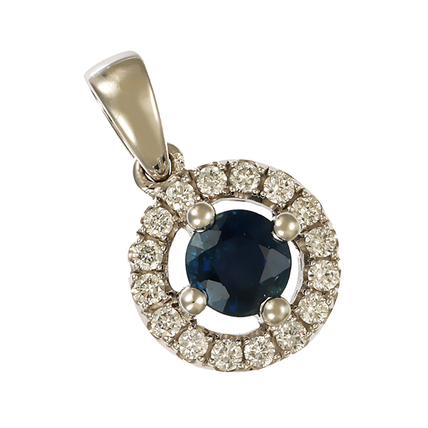 Anhänger, 14K, Weißgold, Saphir, Brillant