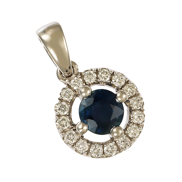 Anhänger, 14K, Weißgold, Saphir, Brillant